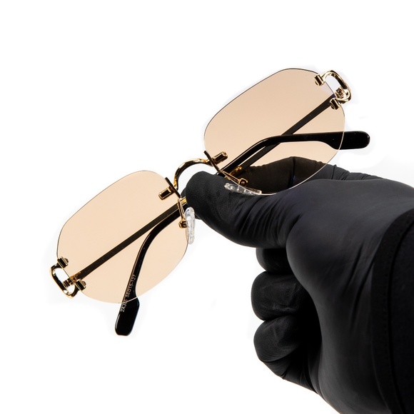 Rimless Rose Gold Gradient Tint Gold Frame Men's Hip Hop Summer Sunglasses - Picture 1 of 6